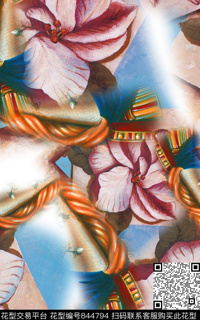 民族风花朵花卉数码印花华亿平台下载（图片编号: 844794） - 瓦栏（Walan）