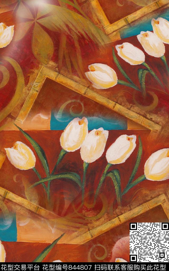 民族风花朵花卉数码印花华亿平台下载（图片编号: 844807） - 瓦栏（Walan）