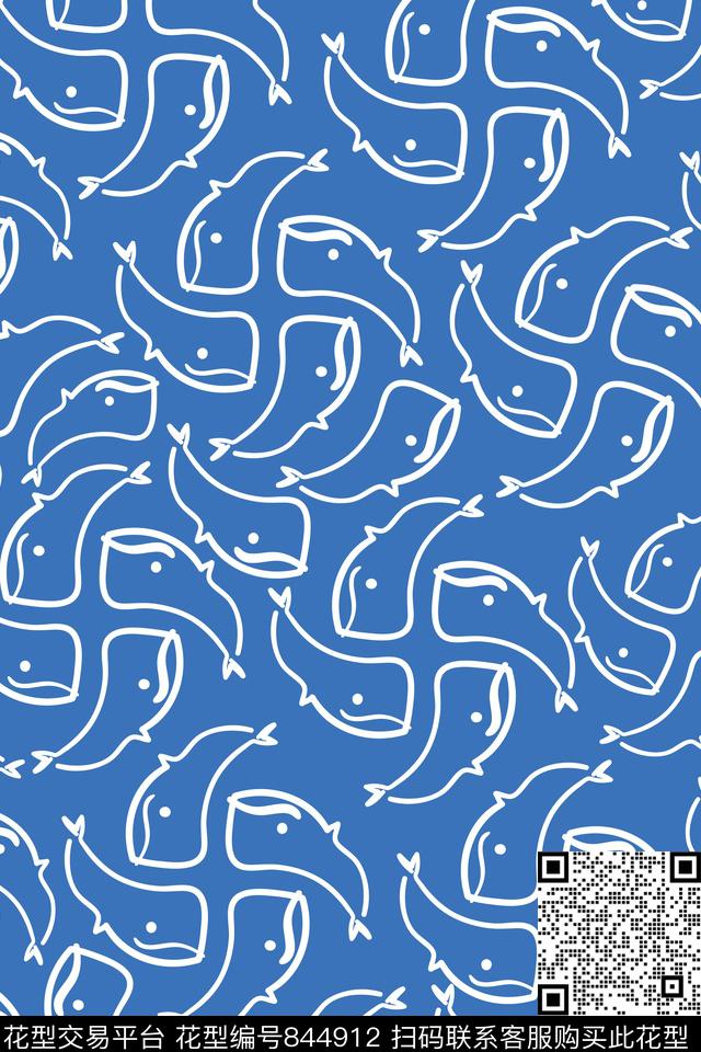 动物纹鲸鱼卡通传统印花华亿平台下载（图片编号: 844912） - 瓦栏（Walan）
