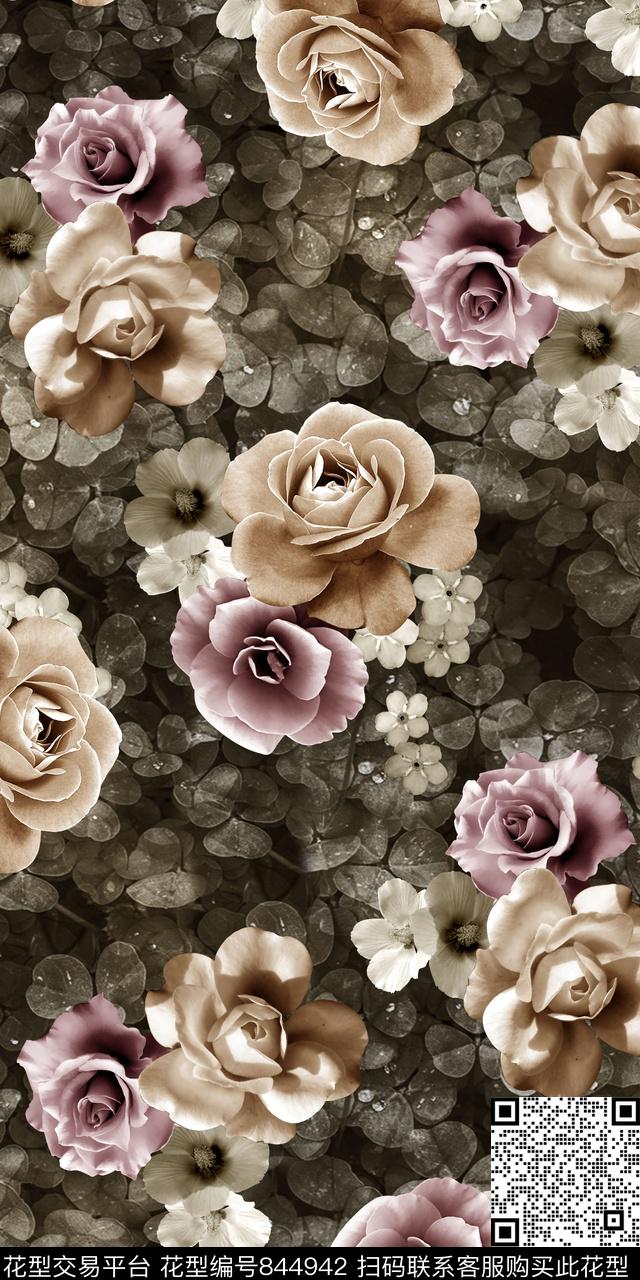 清新花朵花卉数码印花华亿平台下载（图片编号: 844942） - 瓦栏（Walan）