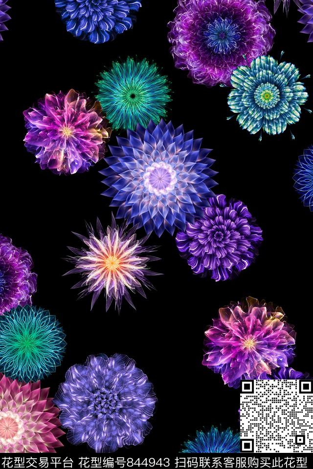 抽象花卉分形数码印花华亿平台下载（图片编号: 844943） - 瓦栏（Walan）