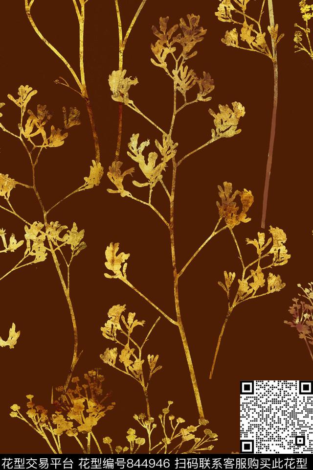 花卉抽象树枝数码印花华亿平台下载（图片编号: 844946） - 瓦栏（Walan）