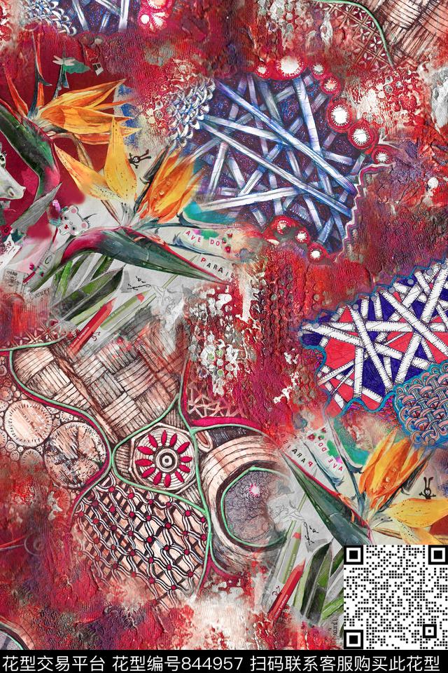 抽象油画民族风数码印花华亿平台下载（图片编号: 844957） - 瓦栏（Walan）
