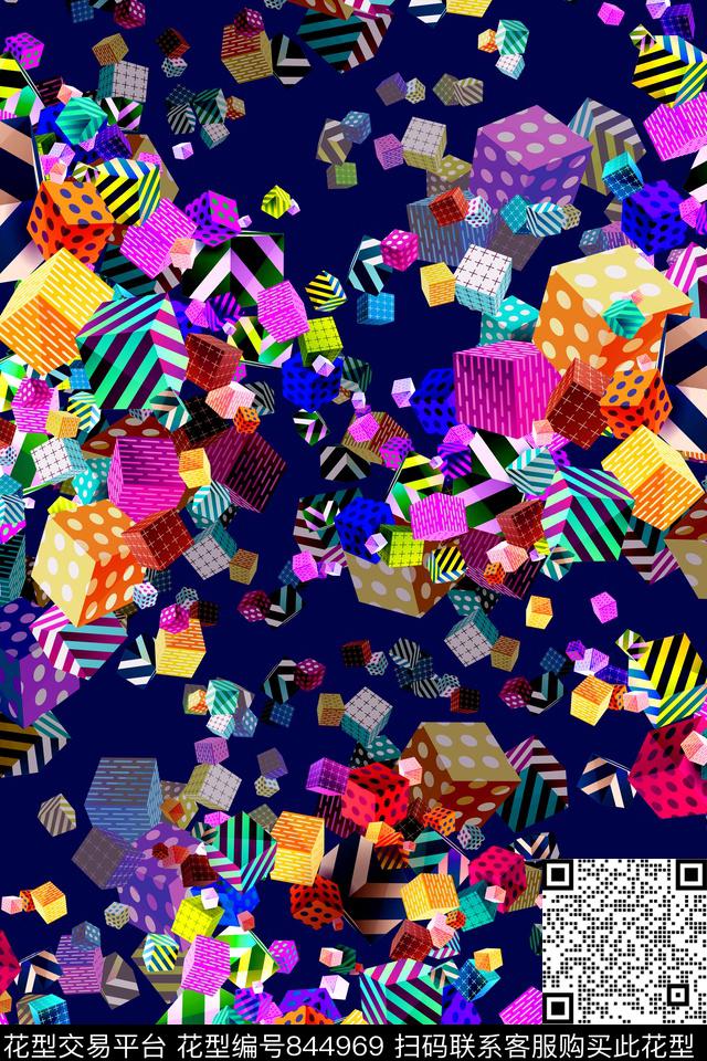 抽象几何方块数码印花华亿平台下载（图片编号: 844969） - 瓦栏（Walan）