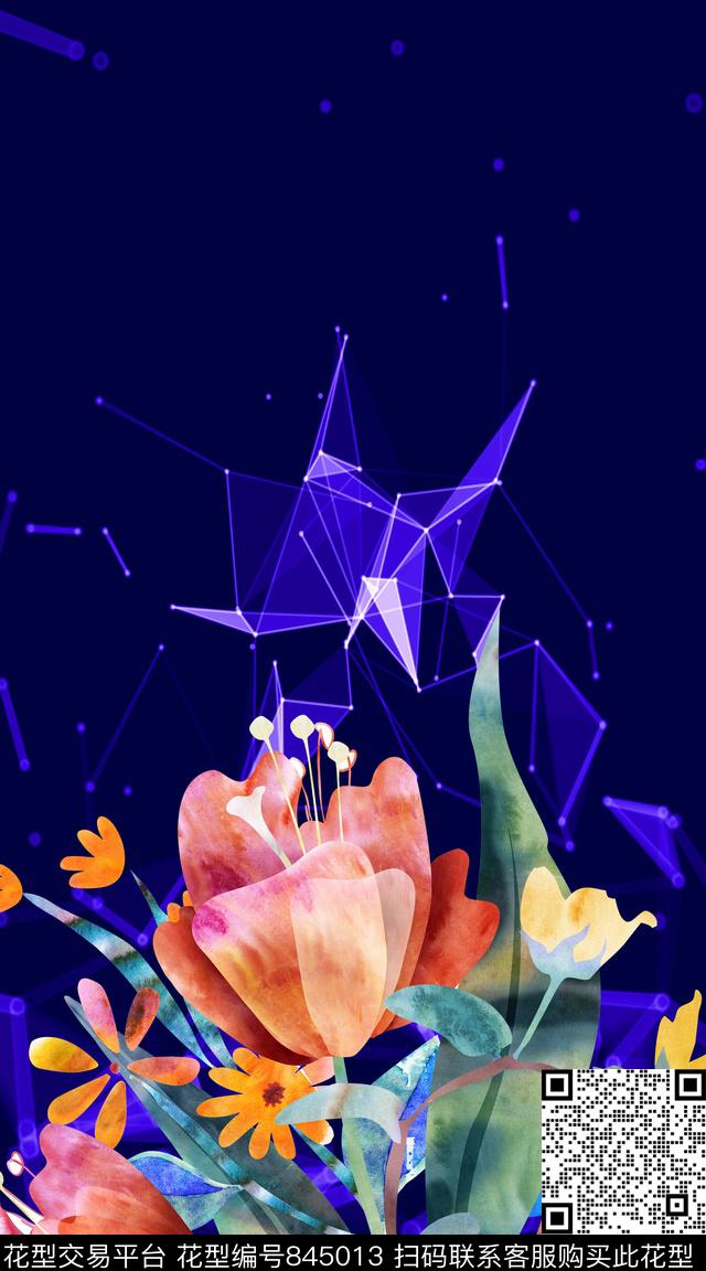 大花花朵花卉数码印花华亿平台下载（图片编号: 845013） - 瓦栏（Walan）