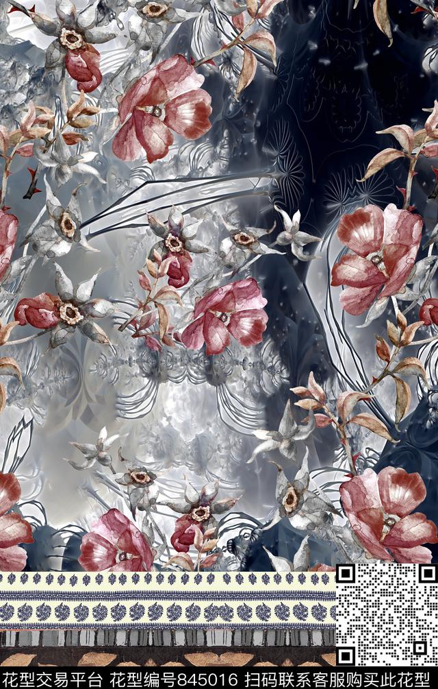 花卉波西米亚欧式数码印花华亿平台下载（图片编号: 845016） - 瓦栏（Walan）