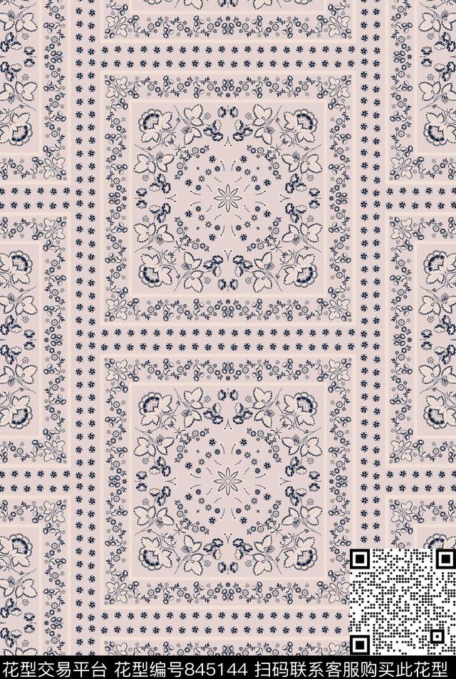 小碎花方巾图案方块传统印花华亿平台下载（图片编号: 845144） - 瓦栏（Walan）