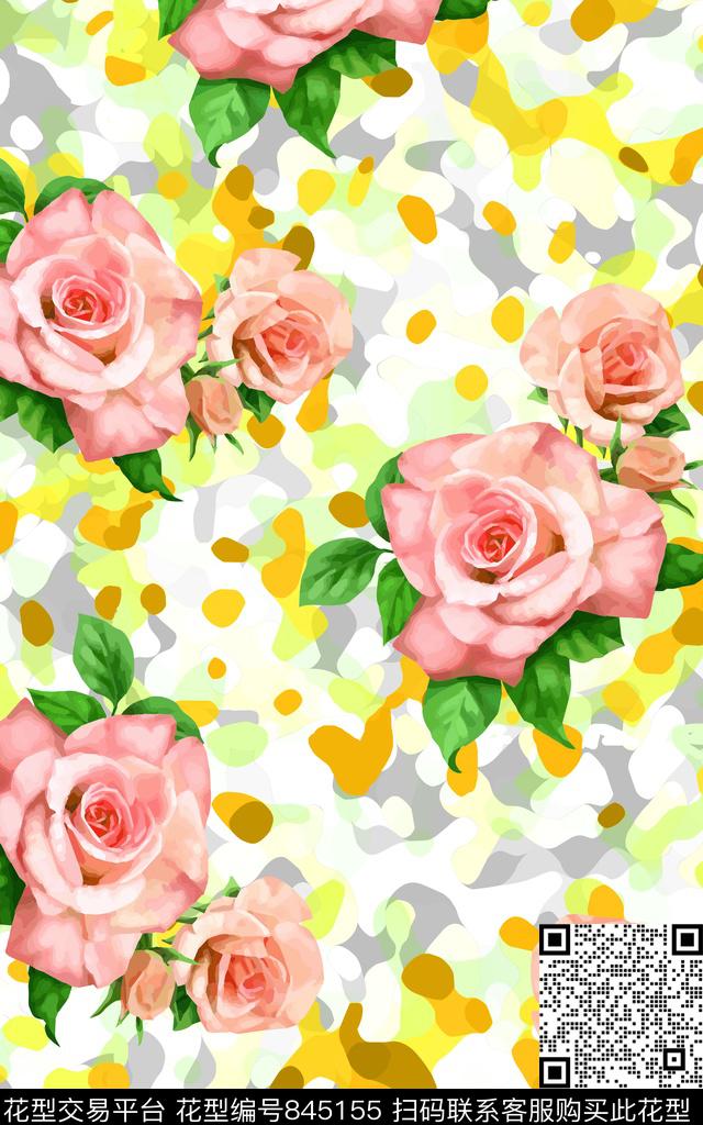 时尚活力迷彩机理玫瑰裙装华亿平台数码印花华亿平台下载（图片编号: 845155） - 瓦栏（Walan）