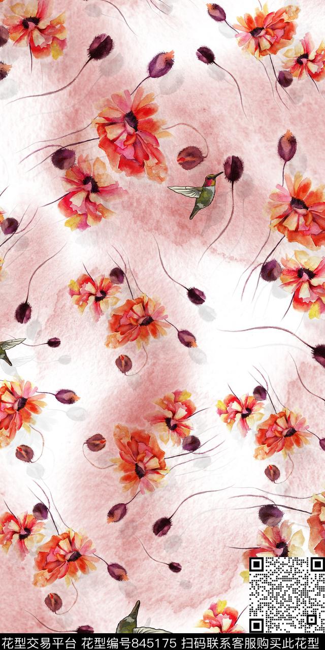 数码水彩花卉数码印花华亿平台下载（图片编号: 845175） - 瓦栏（Walan）