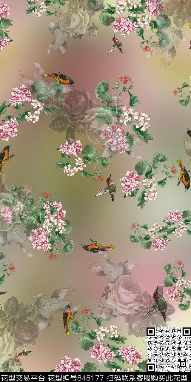 花卉数码水彩数码印花华亿平台下载（图片编号: 845177） - 瓦栏（Walan）