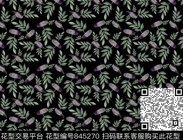 手绘小碎花黑白数码印花华亿平台下载（图片编号: 845270） - 瓦栏（Walan）