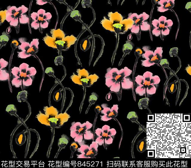 水彩花卉小碎花数码印花华亿平台下载（图片编号: 845271） - 瓦栏（Walan）