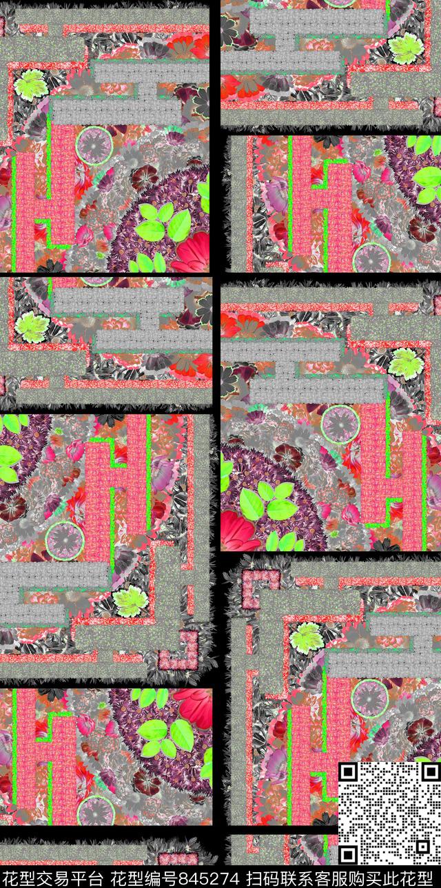 碎花切块花卉数码印花华亿平台下载（图片编号: 845274） - 瓦栏（Walan）