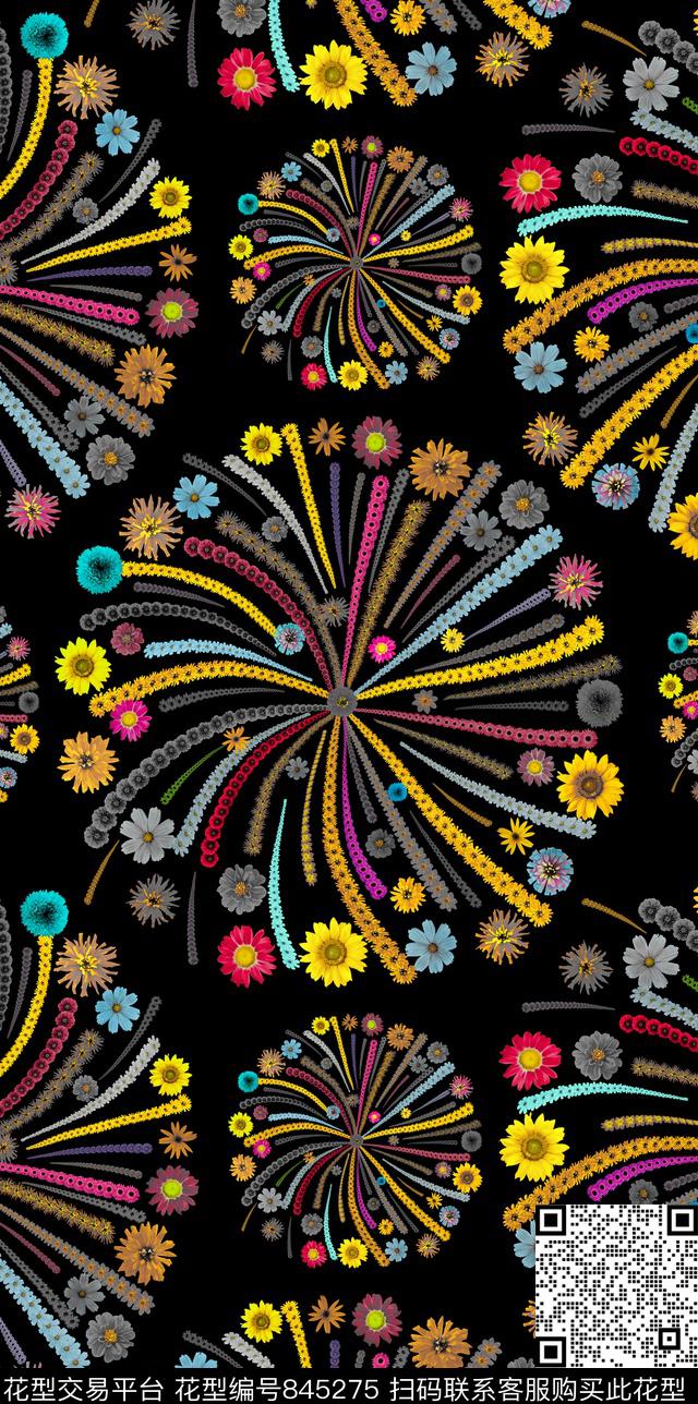 五彩烟花花卉数码印花华亿平台下载（图片编号: 845275） - 瓦栏（Walan）