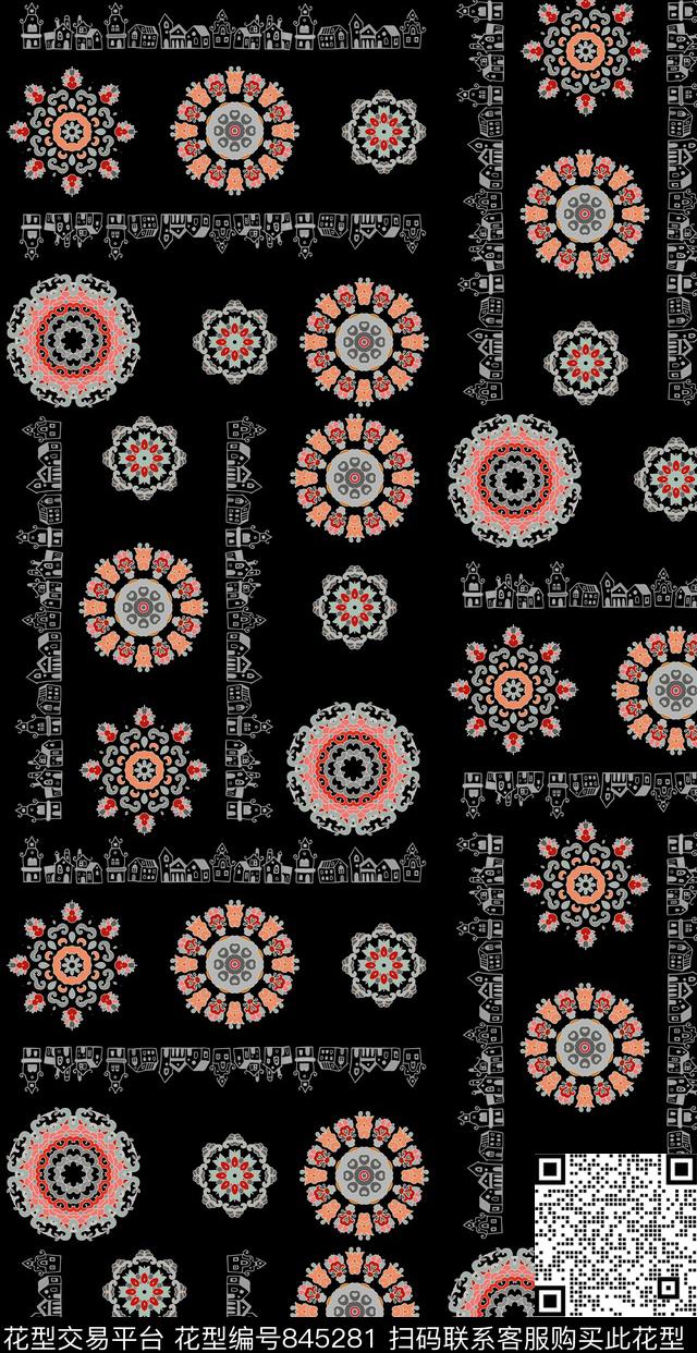 波西米亚花纹民族风传统印花华亿平台下载（图片编号: 845281） - 瓦栏（Walan）