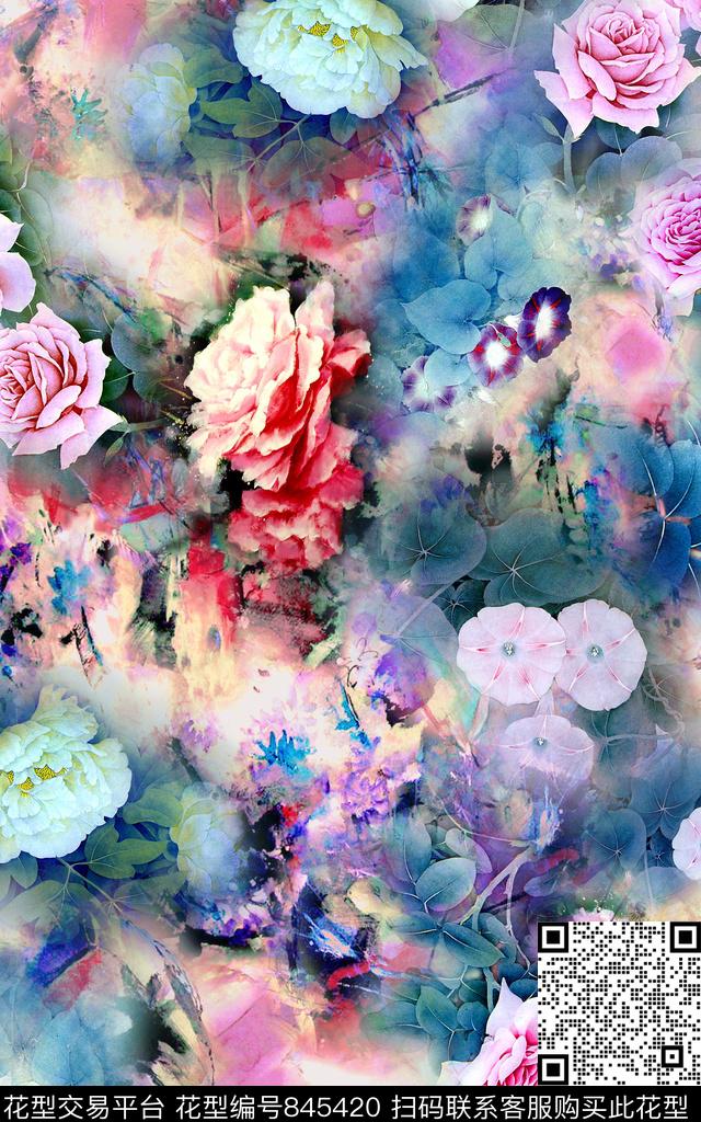 朦胧中国风国画数码印花华亿平台下载（图片编号: 845420） - 瓦栏（Walan）