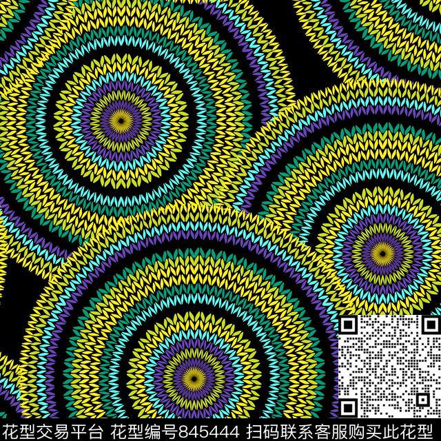 针织圆形深色传统印花华亿平台下载（图片编号: 845444） - 瓦栏（Walan）