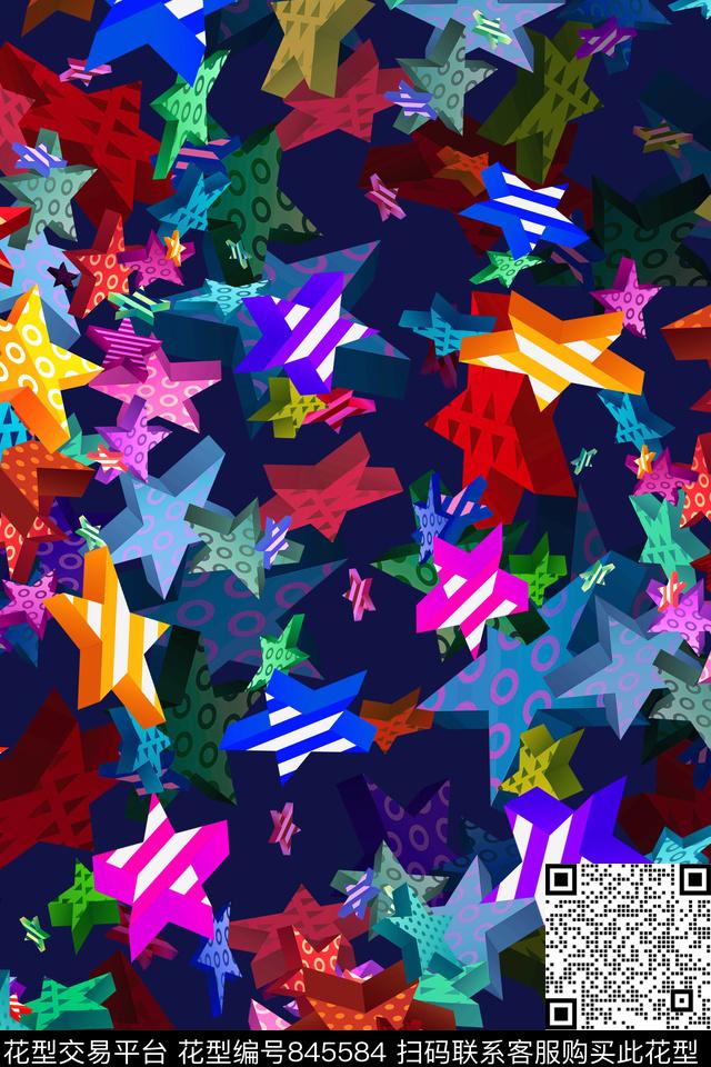 抽象几何星数码印花华亿平台下载（图片编号: 845584） - 瓦栏（Walan）