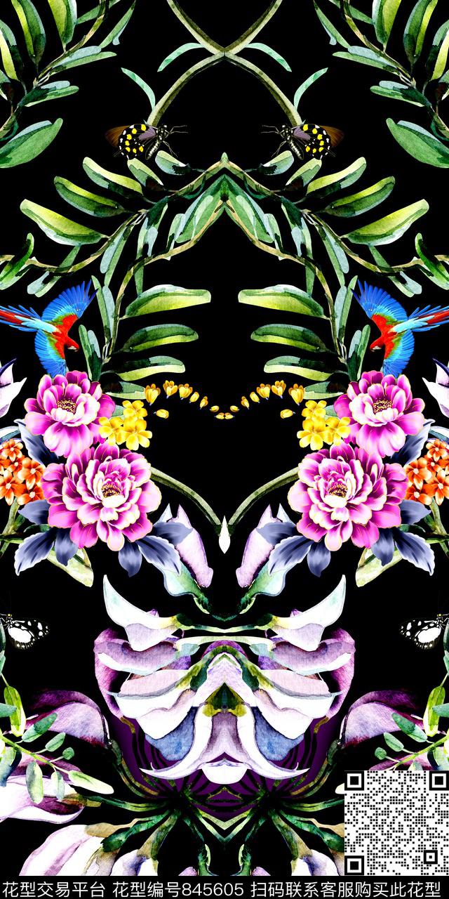 时尚手绘花卉数码印花华亿平台下载（图片编号: 845605） - 瓦栏（Walan）