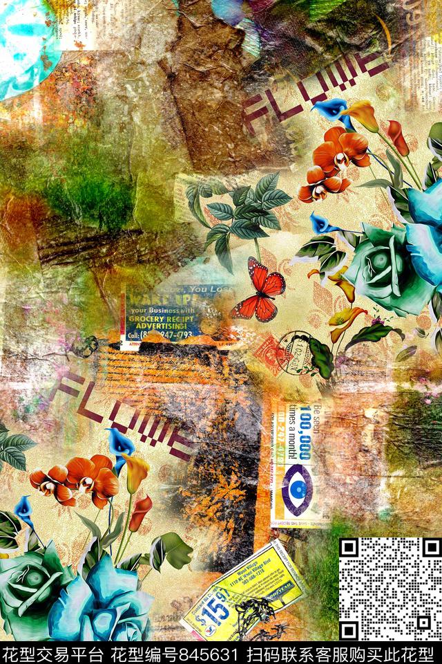 花卉欧式复古数码印花华亿平台下载（图片编号: 845631） - 瓦栏（Walan）