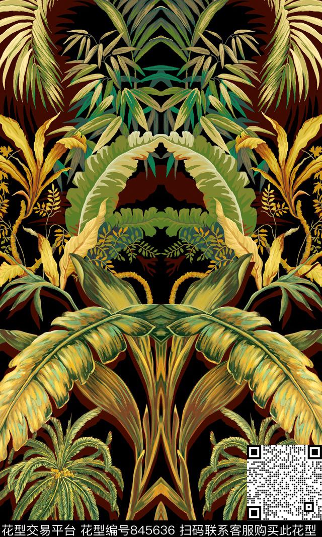 棕榈树芭蕉树热带风数码印花华亿平台下载（图片编号: 845636） - 瓦栏（Walan）