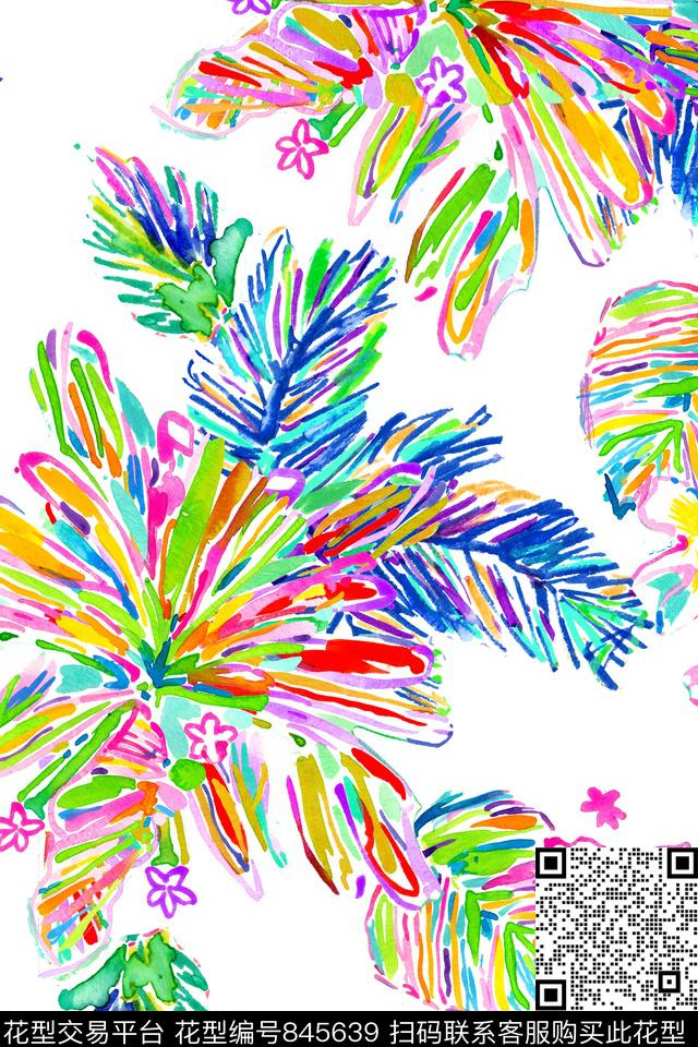 抽象水彩花卉数码印花华亿平台下载（图片编号: 845639） - 瓦栏（Walan）