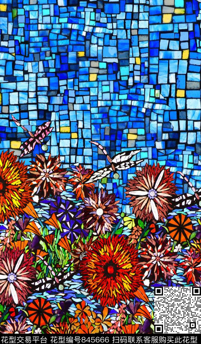 花卉瓷砖格子数码印花华亿平台下载（图片编号: 845666） - 瓦栏（Walan）