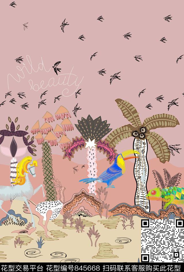 大牌仿绣花动物数码印花华亿平台下载（图片编号: 845668） - 瓦栏（Walan）