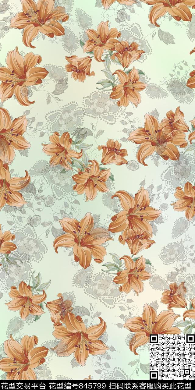 百合花花卉数码数码印花华亿平台下载（图片编号: 845799） - 瓦栏（Walan）