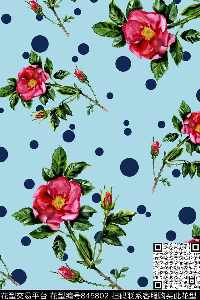 小清新乱花手绘花卉数码印花华亿平台下载（图片编号: 845802） - 瓦栏（Walan）