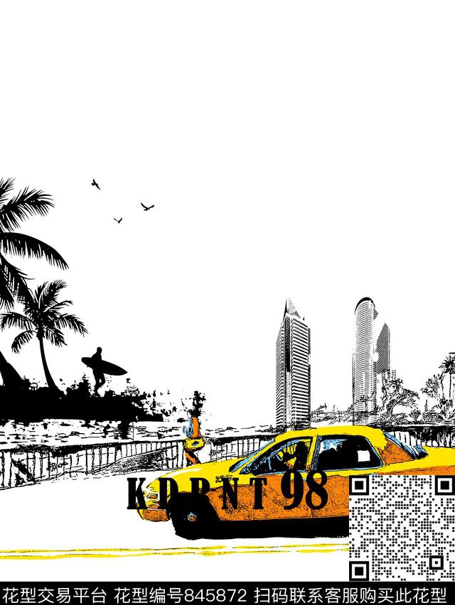 椰子树汽车高楼传统印花华亿平台下载（图片编号: 845872） - 瓦栏（Walan）