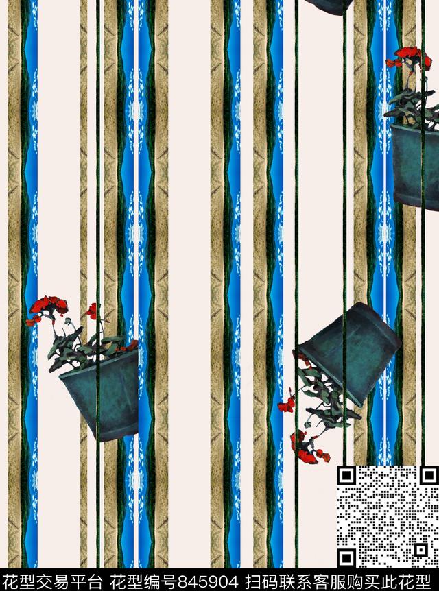 条纹竖条花卉数码印花华亿平台下载（图片编号: 845904） - 瓦栏（Walan）