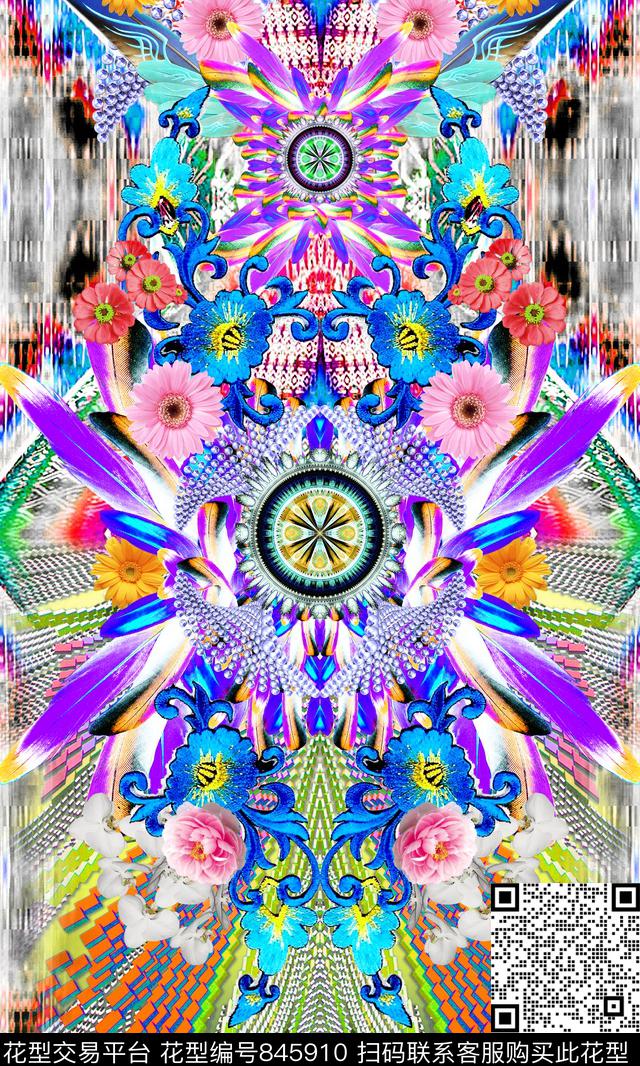 民族风花卉纹理数码印花华亿平台下载（图片编号: 845910） - 瓦栏（Walan）