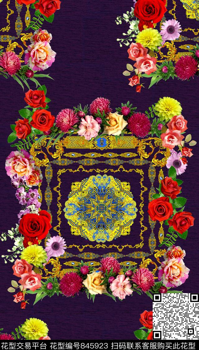 时尚花卉金属数码印花华亿平台下载（图片编号: 845923） - 瓦栏（Walan）