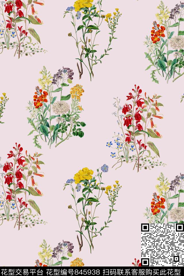 花卉植物田园花卉春夏女装数码印花华亿平台下载（图片编号: 845938） - 瓦栏（Walan）