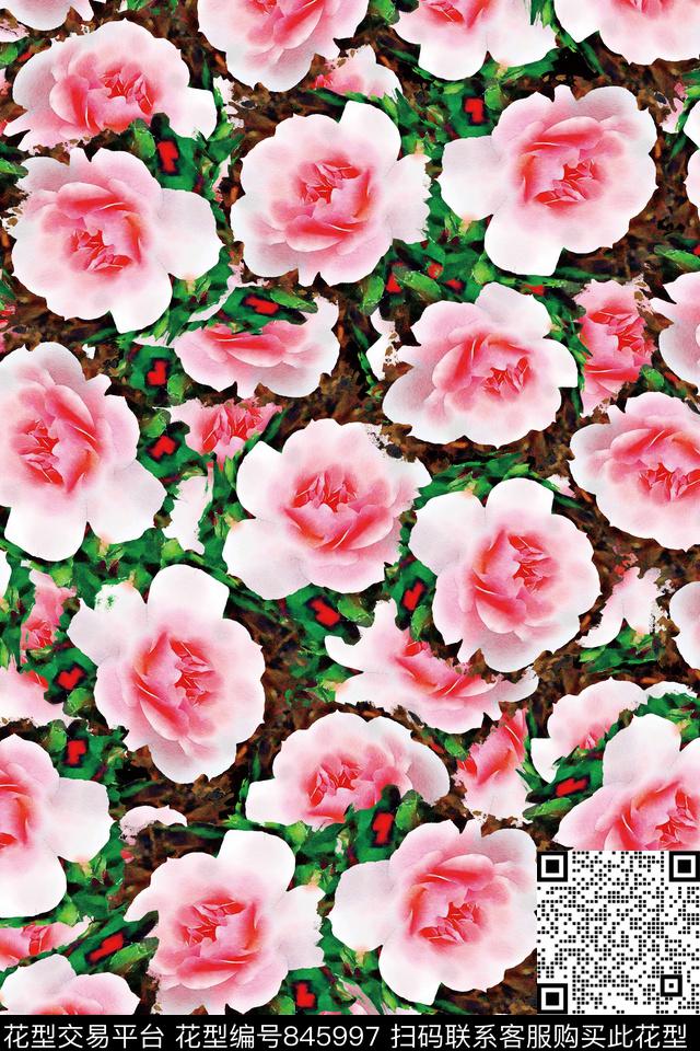 手绘花朵花卉数码印花华亿平台下载（图片编号: 845997） - 瓦栏（Walan）