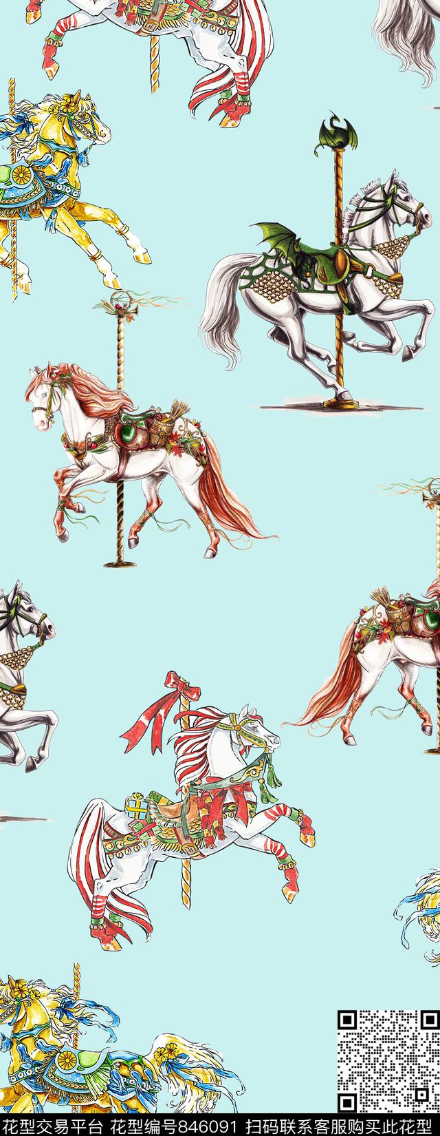 卡通旋转木马数码印花华亿平台下载（图片编号: 846091） - 瓦栏（Walan）