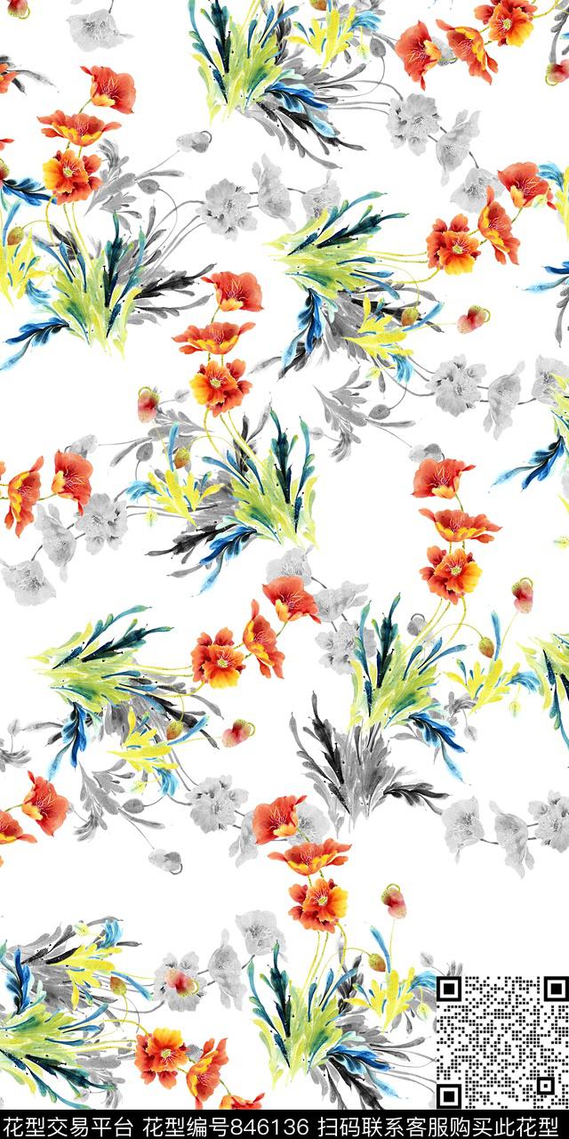 花卉花朵小碎花数码印花华亿平台下载（图片编号: 846136） - 瓦栏（Walan）