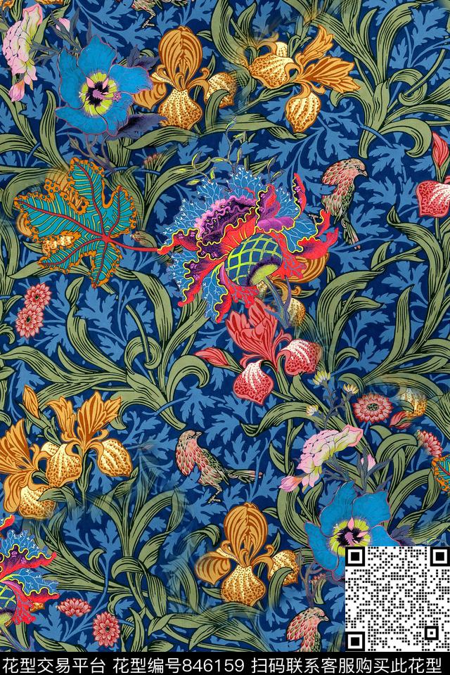 民族风花卉卷草数码印花华亿平台下载（图片编号: 846159） - 瓦栏（Walan）