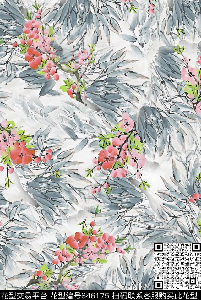 素雅女装水墨梅花数码印花华亿平台下载（图片编号: 846175） - 瓦栏（Walan）