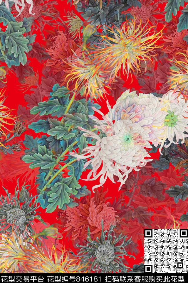 花卉菊花牡丹数码印花华亿平台下载（图片编号: 846181） - 瓦栏（Walan）