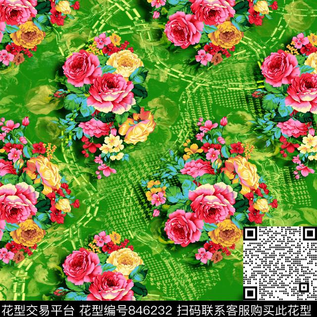 大花国画牡丹传统印花华亿平台下载（图片编号: 846232） - 瓦栏（Walan）