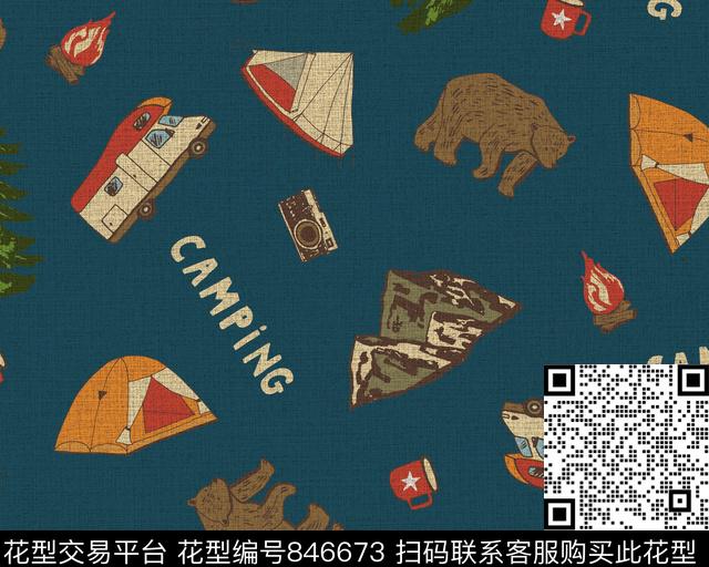 户外帐篷熊传统印花华亿平台下载（图片编号: 846673） - 瓦栏（Walan）