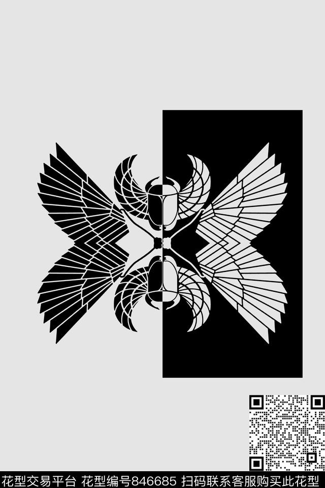 动物纹黑白花黑白几何传统印花华亿平台下载（图片编号: 846685） - 瓦栏（Walan）