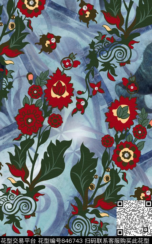 波西米亚欧式中国风数码印花华亿平台下载（图片编号: 846743） - 瓦栏（Walan）