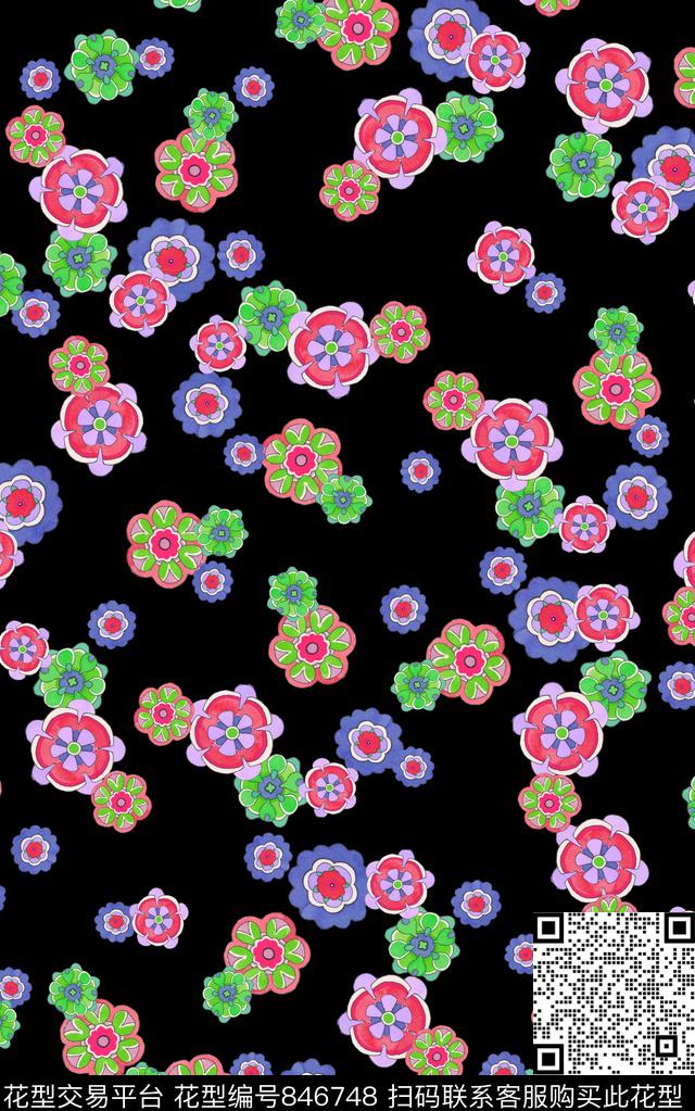 线条花手绘小碎花传统印花华亿平台下载（图片编号: 846748） - 瓦栏（Walan）