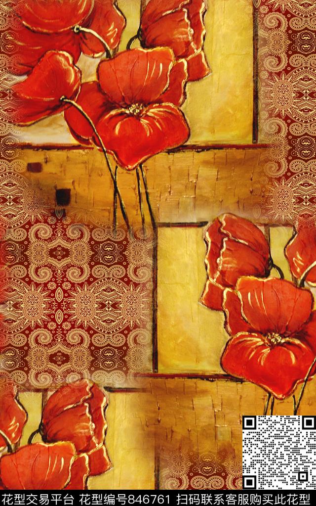 花朵波西米亚民族风数码印花华亿平台下载（图片编号: 846761） - 瓦栏（Walan）
