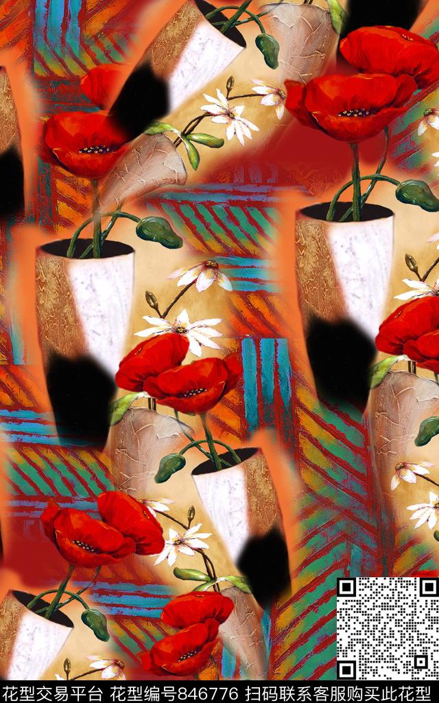 花朵波西米亚欧式数码印花华亿平台下载（图片编号: 846776） - 瓦栏（Walan）