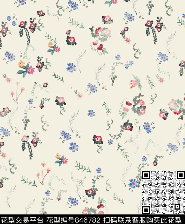 小碎花花朵花卉数码印花华亿平台下载（图片编号: 846782） - 瓦栏（Walan）