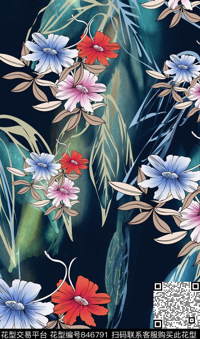 大花花朵花卉数码印花华亿平台下载（图片编号: 846791） - 瓦栏（Walan）